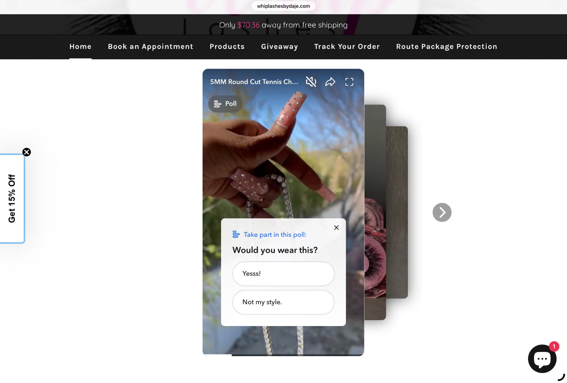 Interactive product poll on a jewelry brand site