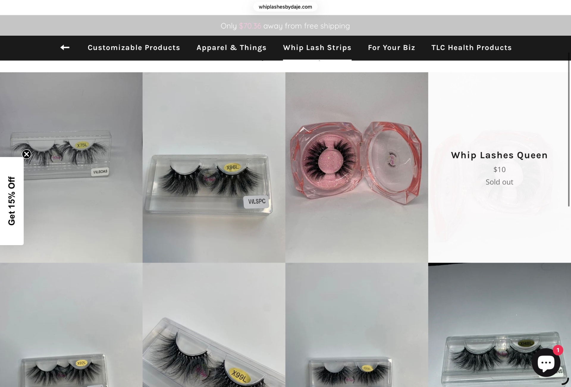 Lash extension product catalog page