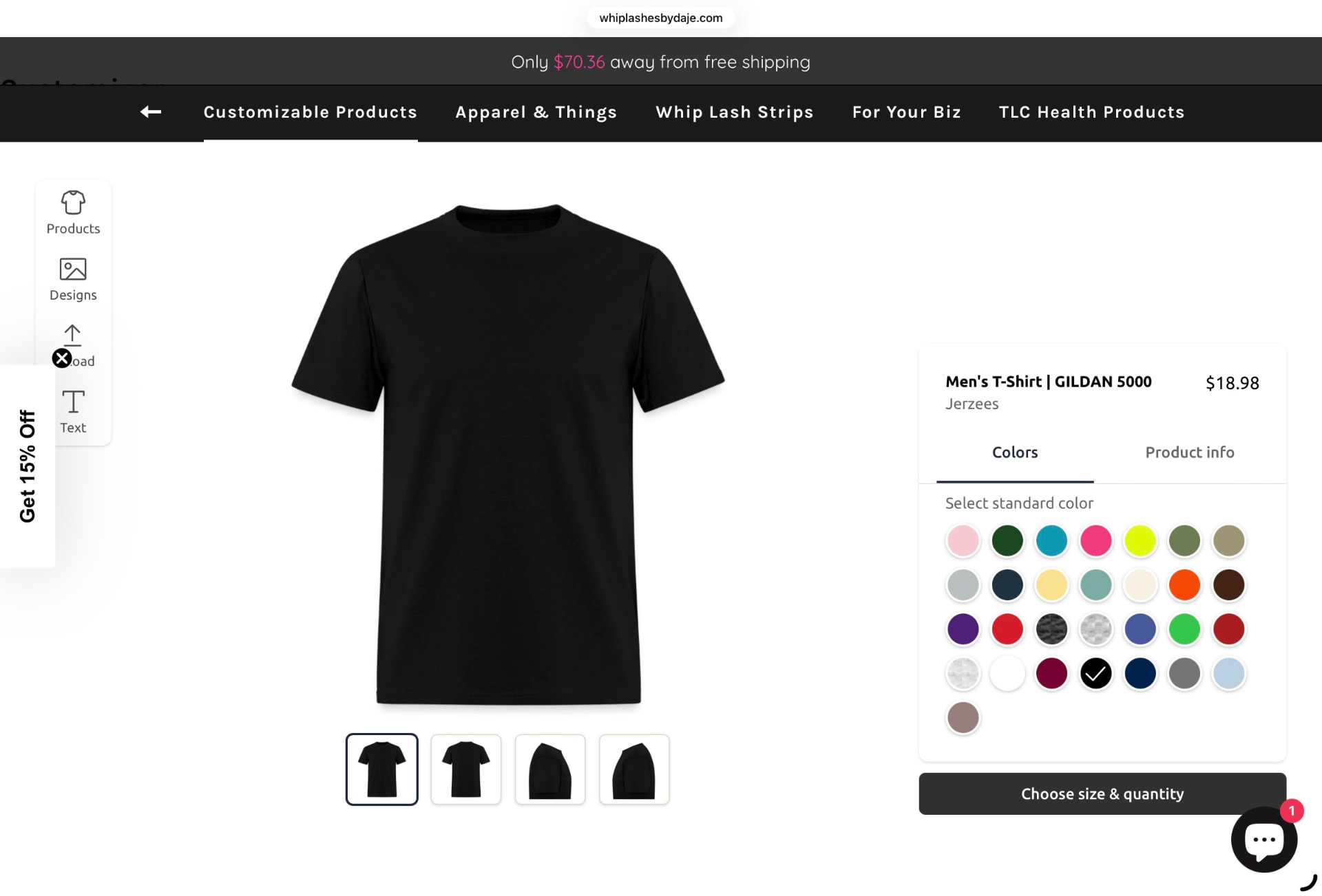 Custom t-shirt color customization interface